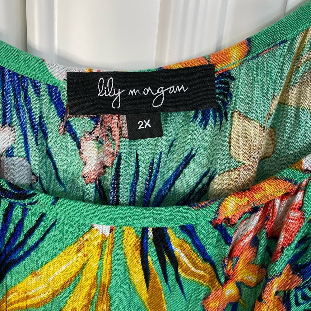 Lily Morgan Size 2X Sleeveless Maxi Dress in a Green Tropical Print Summer Sun - Picture 3 of 7